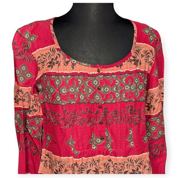 Bob Timberlake Bohemian Red & Peach Patterned Tunic Blouse Size Large - Picture 2 of 15